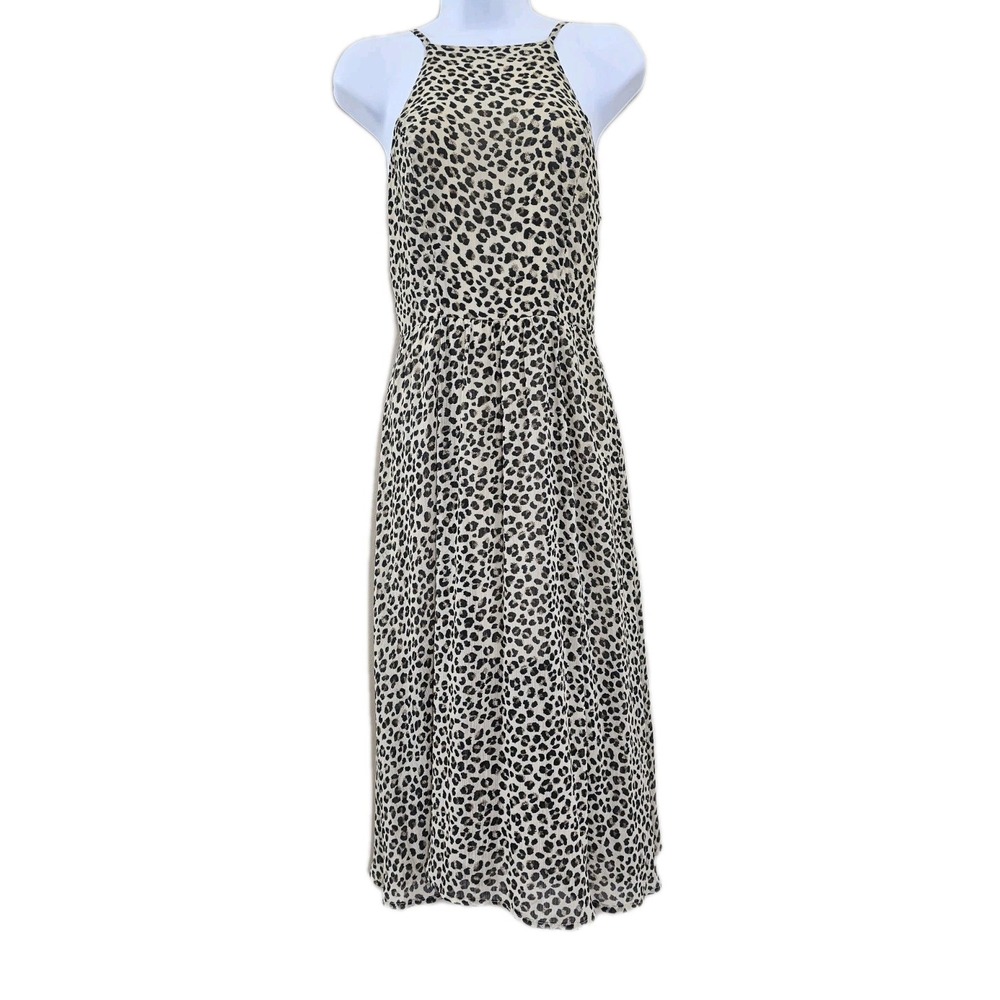 Abercrombie & Fitch Women's Daphne Midi Dress Small Tan Leopard Animal Print